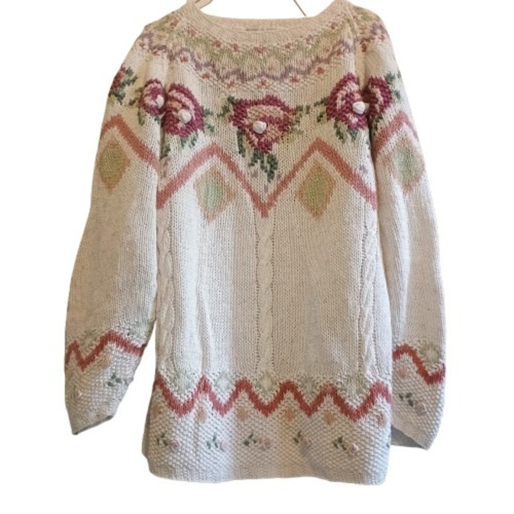 Vintage Jennifer Reed Cottagecore Grandpa Sweater Embroidered Chunky L Hong Kong